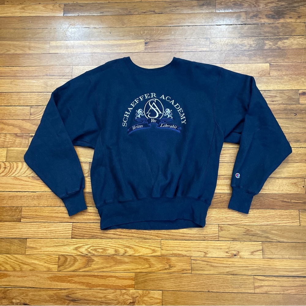 Champion Reverse Weave Schaeffer Academy Embroidered Crewneck Sweatshirt Used
